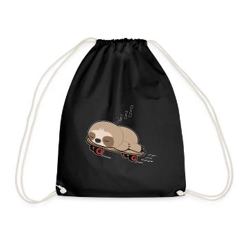 Skateboarder Sloth Sleeps Tired Cartoon Funny - Drawstring Bag - black - Front