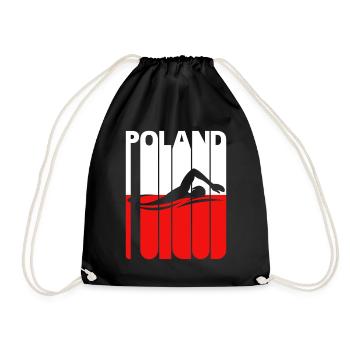 Vintage Swimming Gifts for Swimmers. Polish Flag - Drawstring Bag - black - Front