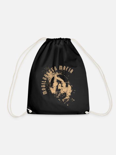 Wheeled excavator Mafia skull - Drawstring Bag - black