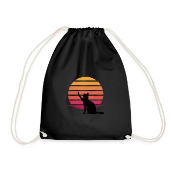Cat looking at sunset - Drawstring Bag - black - Front