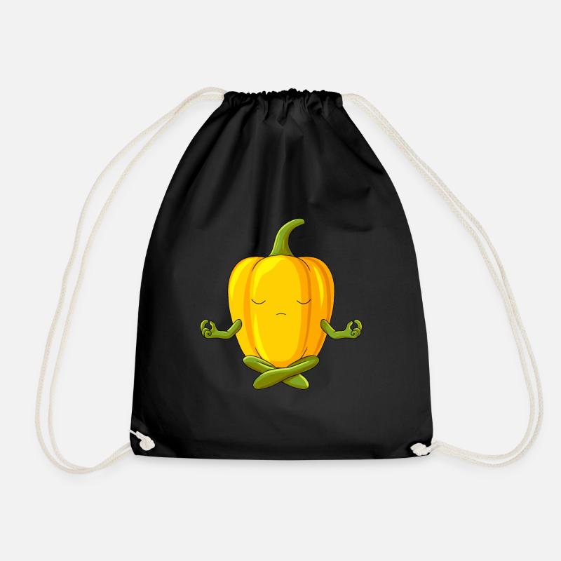 Funny Yoga Vegetable Meditating Bell Pepper - Drawstring Bag - black