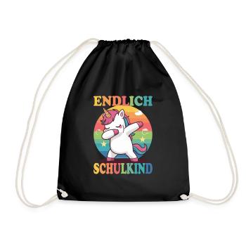Finally Schoolchild Funny Unicorn Back to School - Drawstring Bag - black - Front