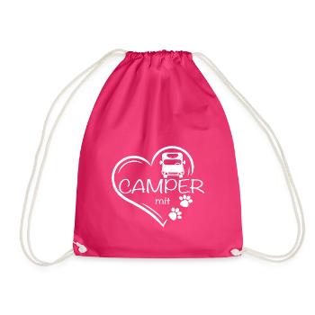 Camper with heart and dog paws motorhome - Drawstring Bag - fuchsia - Front