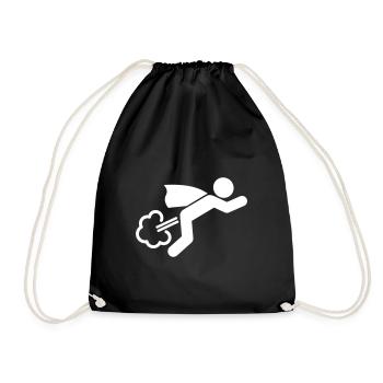 Super man Flying by fart jet engine - Drawstring Bag - black - Front