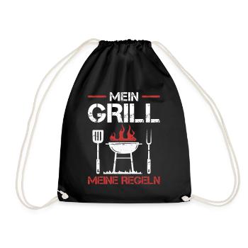 Mein Grill meine Regeln Grillmeister Grillparty - Turnbeutel - Schwarz - Vorne