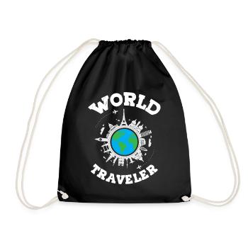 Worlds Traveler - Drawstring Bag - black - Front