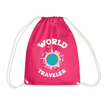 Worlds Traveler - Drawstring Bag - fuchsia - Front