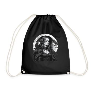 Fille gothique avec des corbeaux sur la lune - Sac de sport léger - noir - Devant