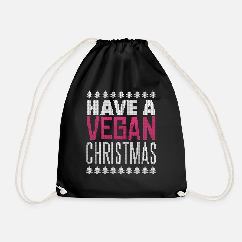 Christmas Christmas Funny saying vegan - Drawstring Bag - black
