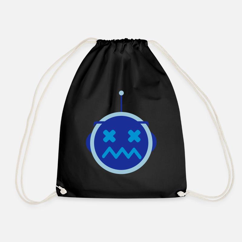 Confused robot with X eyes - Drawstring Bag - black