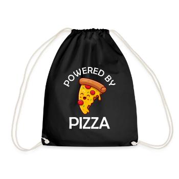 Powered By Pizza Lustiger Pizza Spruch - Turnbeutel - Schwarz - Vorne