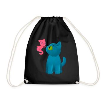 Cute Cat and Ghost - Drawstring Bag - black - Front