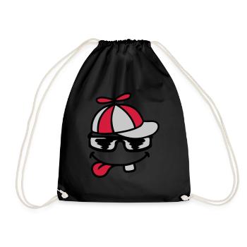 Comic Face Propeller Cap Wind Turbine - Drawstring Bag - black - Front