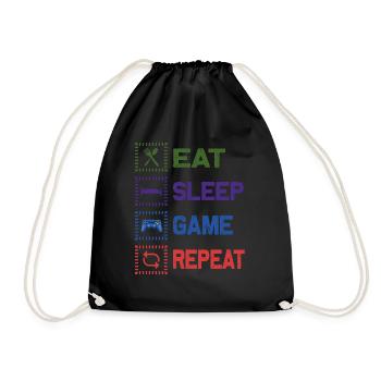 Eat Sleep Game Repeat Design - Drawstring Bag - black - Front