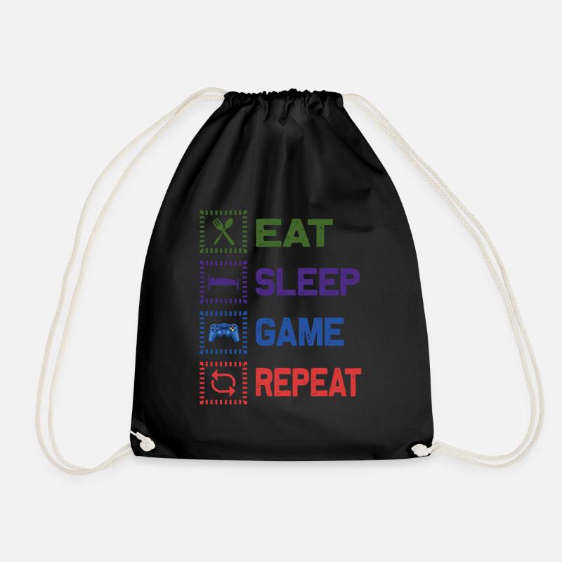 EAT SLEEP GAME REPEAT Design - Turnbeutel - Schwarz