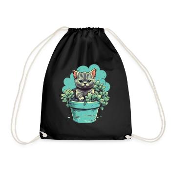 Chaton mignon dans un pot de fleurs avec des plantes succulentes - Sac de sport léger - noir - Devant