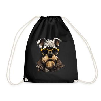 Streetwear Whiskers: miniature schnauzer style - Drawstring Bag - black - Front