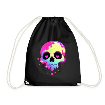 Cute Punk Skull / Kawaii Punk Skull - Drawstring Bag - black - Front