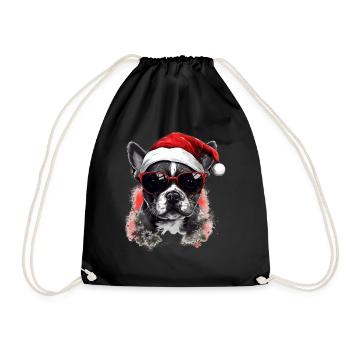 Bouledogue français Chien de Noël dans la neige - Sac de sport léger - noir - Devant