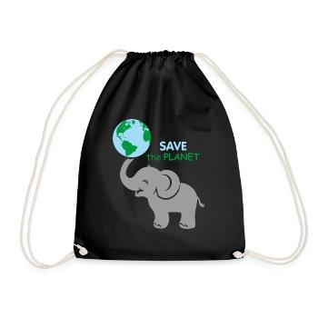 Baby elephant holding the globe - Drawstring Bag - black - Front