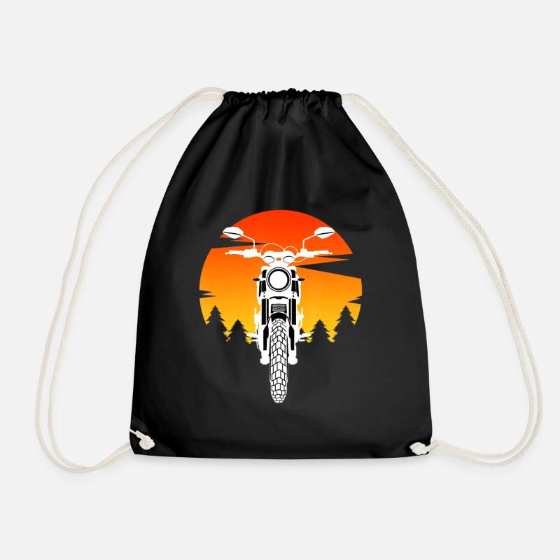 Motorcycle Riding Biker Forest - Drawstring Bag - black