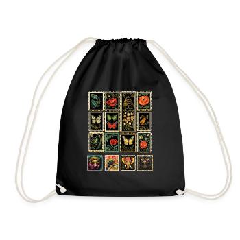Decorative Fancy Postage Stamps - Drawstring Bag - black - Front