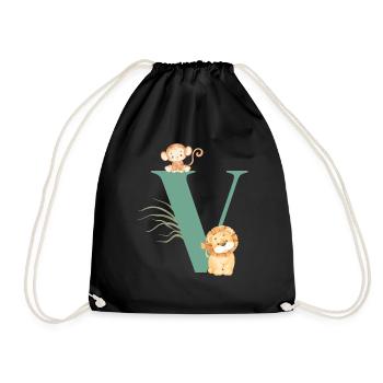 Lettre v vert animaux jungle - Sac de sport léger - noir - Devant