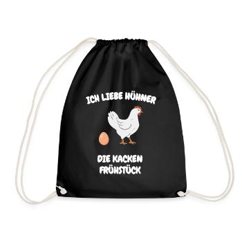Spruch Bäuerin Bauern Huhn Henne Hahn Hühner - Turnbeutel - Schwarz - Vorne