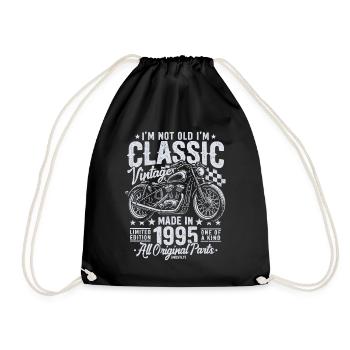 1995 Vintage Born Motorcycle Birthday Gift - Drawstring Bag - black - Front