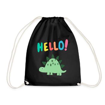 Hello Dino - Süßes Dinosauriermotiv - Kinder - Turnbeutel - Schwarz - Vorne