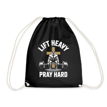 Lift Heavy Pray Hard Christian Weightlifting - Drawstring Bag - black - Front