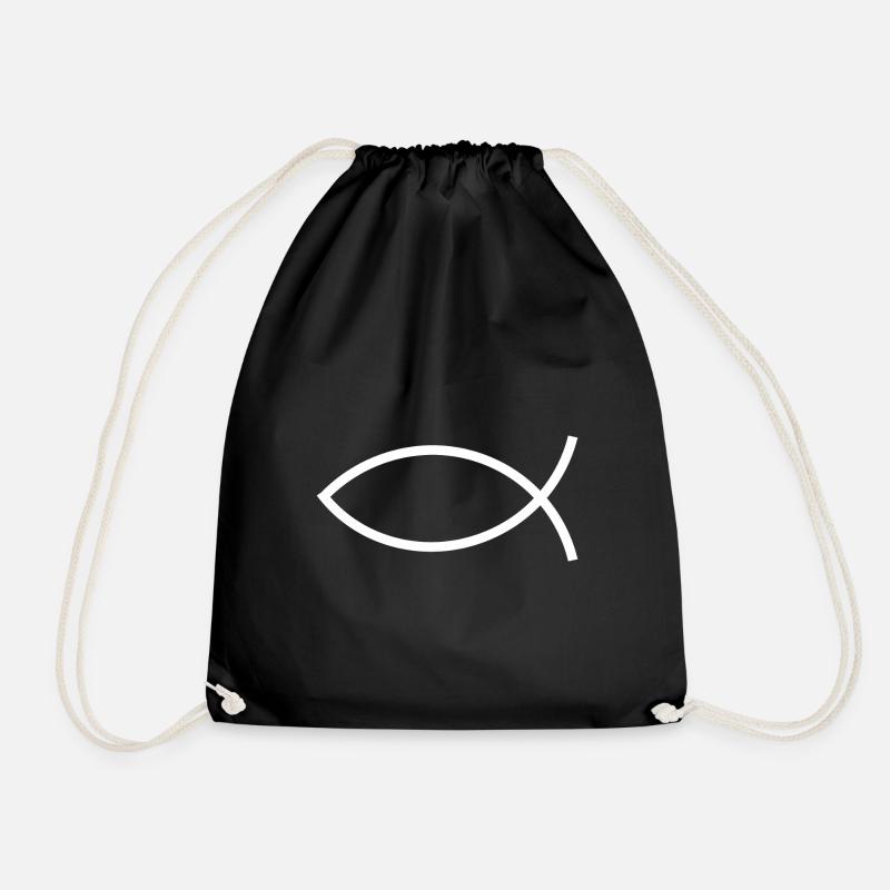 Jesusfisch weiß Ichthys Fisch Jesus - Turnbeutel - Schwarz