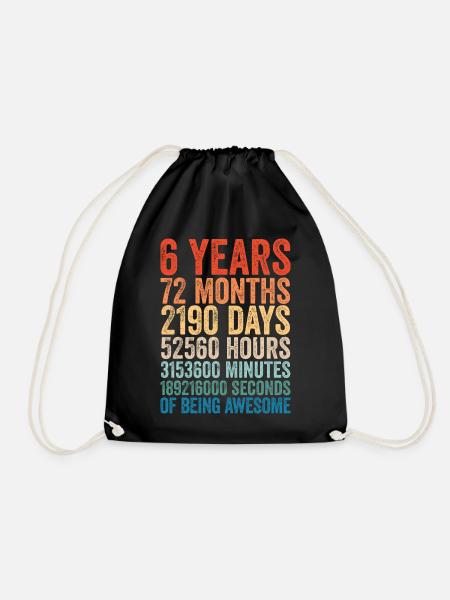 6. Geburtstag 6 Jahre Retro Geschenk Vinatge - Turnbeutel - Schwarz