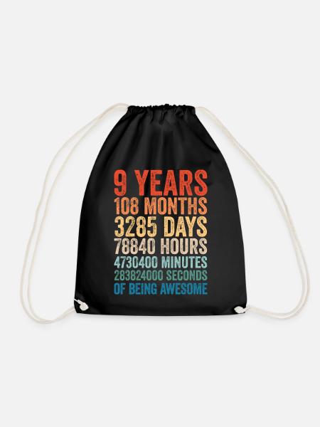 9th birthday 9 years retro gift Vinatge - Drawstring Bag - black