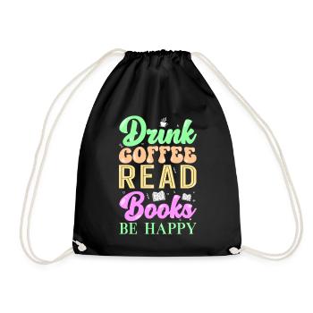 Read coffee books - Drawstring Bag - black - Front