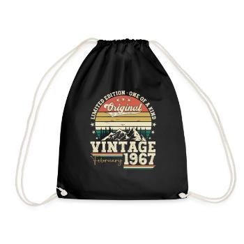 February born 1967 56th birthday gift man - Drawstring Bag - black - Front