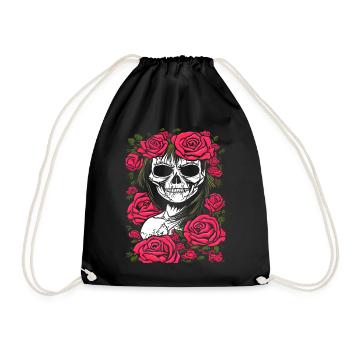 Skull with roses, the Catrina - Drawstring Bag - black - Front