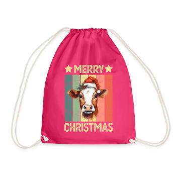 Cow Christmas - Drawstring Bag - fuchsia - Front