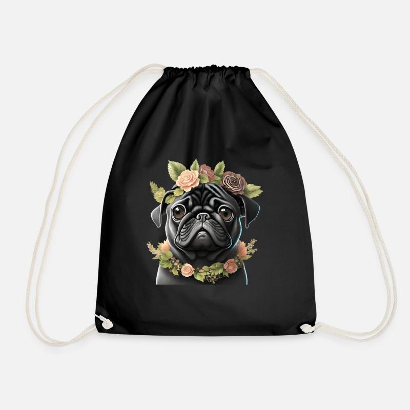 Mops mit Kranz - Turnbeutel - Schwarz