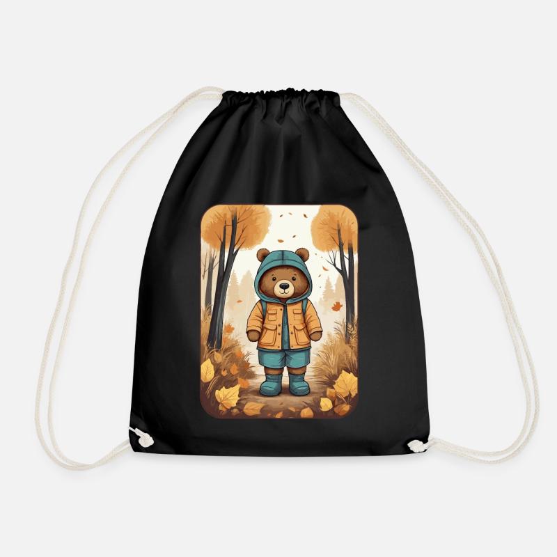 Cute bear with raincoat - Drawstring Bag - black