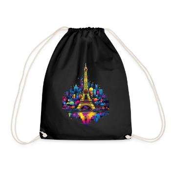 Paris, Eiffel Tower, France, City, Skyline, Night - Drawstring Bag - black - Front