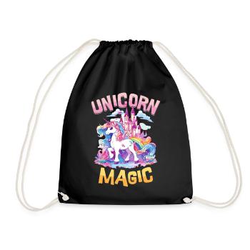 Einhorn Magie Regenbogen Schloss Bunt Fantasie - Turnbeutel - Schwarz - Vorne