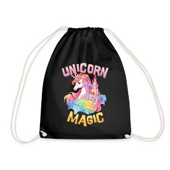 Einhorn Magie Regenbogen Schloss Bunt Fantasie - Turnbeutel - Schwarz - Vorne