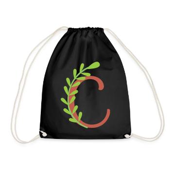 Eleganter Buchstabe 'C' mit Blumen - Turnbeutel - Schwarz - Vorne
