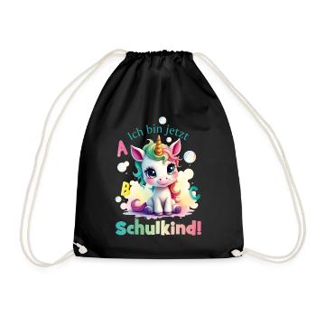Einhorn mit Seifenblasen - Ich bin jetzt Schulkind - Turnbeutel - Schwarz - Vorne
