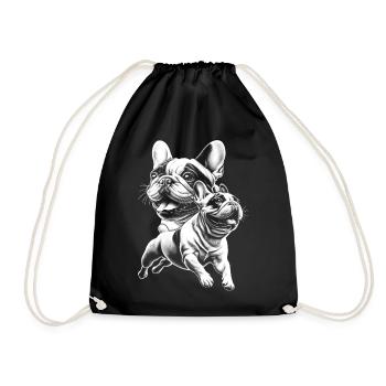 Niedliche Französische Bulldogge im coolen Look - Turnbeutel - Schwarz - Vorne