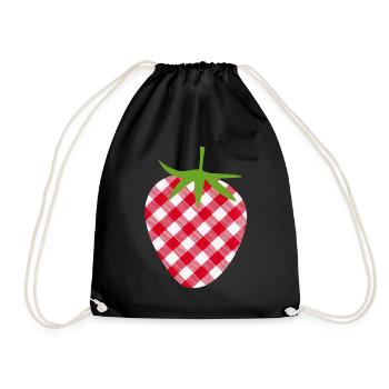 Erdbeere Muttertag kariert Frucht Obst Karo süß - Turnbeutel - Schwarz - Vorne