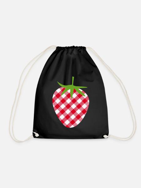 Erdbeere Muttertag kariert Frucht Obst Karo süß - Turnbeutel - Schwarz
