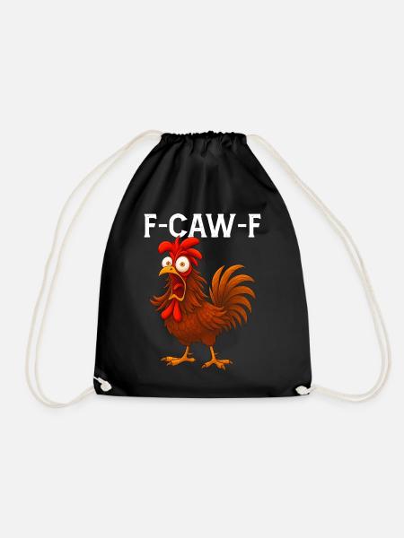 F-Caw-F Funny Screaming Rooster Chicken Meme - Drawstring Bag - black
