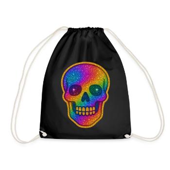 Regenbogen Skull Glitzer zu Halloween - Turnbeutel - Schwarz - Vorne